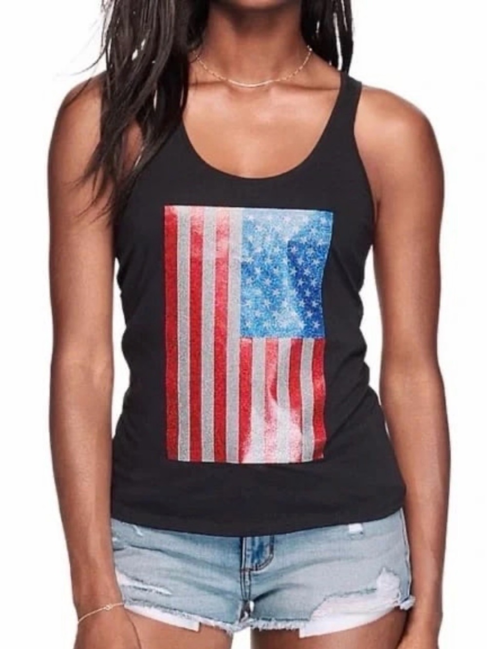 PINK Victoria's Secret Bling Sequins Americana Black Racerback Tank